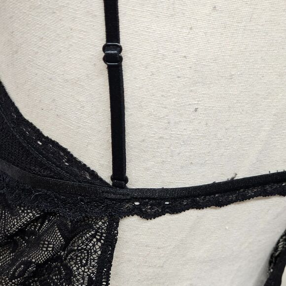 Vintage 90s Sexy Lingerie Nightgown Size Large Black Sheer Lace Slip Top Dress - Picture 4 of 6